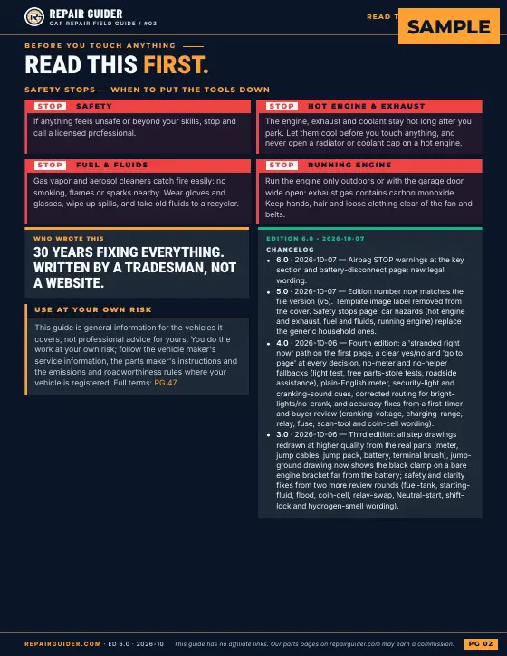 Sample page 2 of the field guide: Read first: safety stops