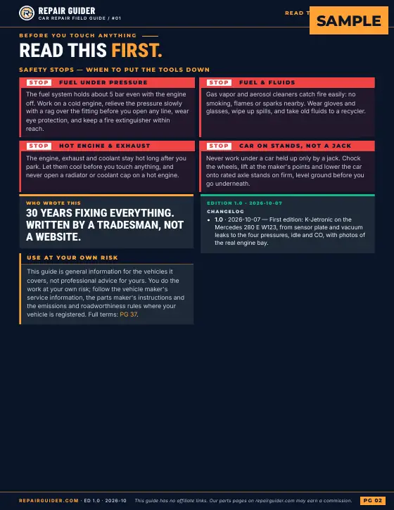 Sample page 2 of the field guide: Read first: safety stops