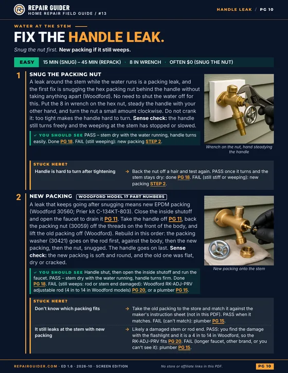 Sample page 10 of the field guide, edition 1.6: Fix the handle leak